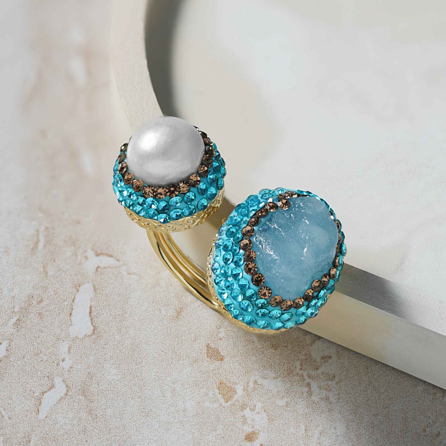 aqua dual stone cocktail ring