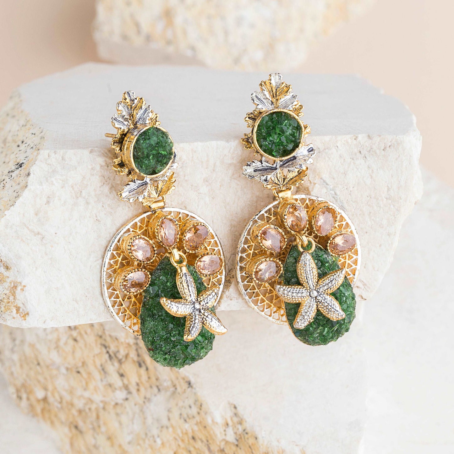 Nautical Star Crushed Stone Earrings - Enamoux