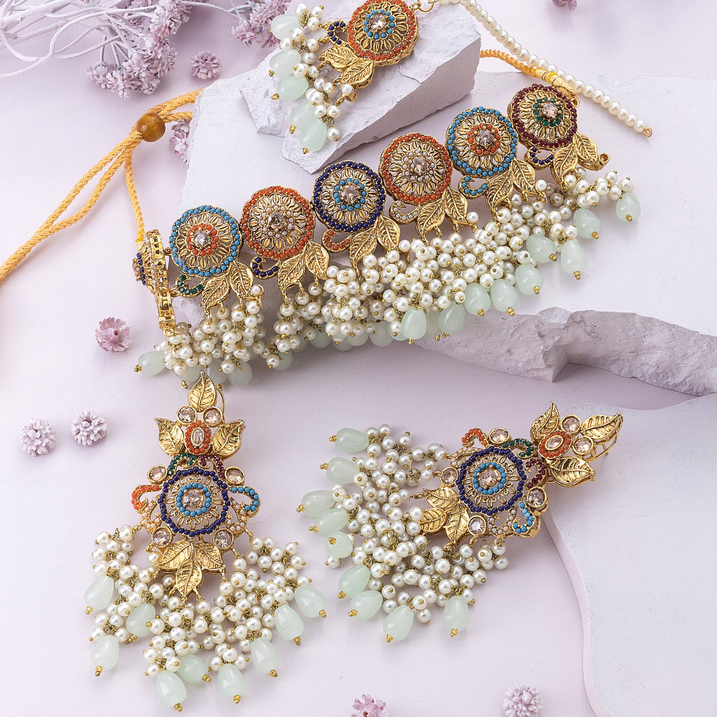 Jahanara - Navratan Polki Choker Set