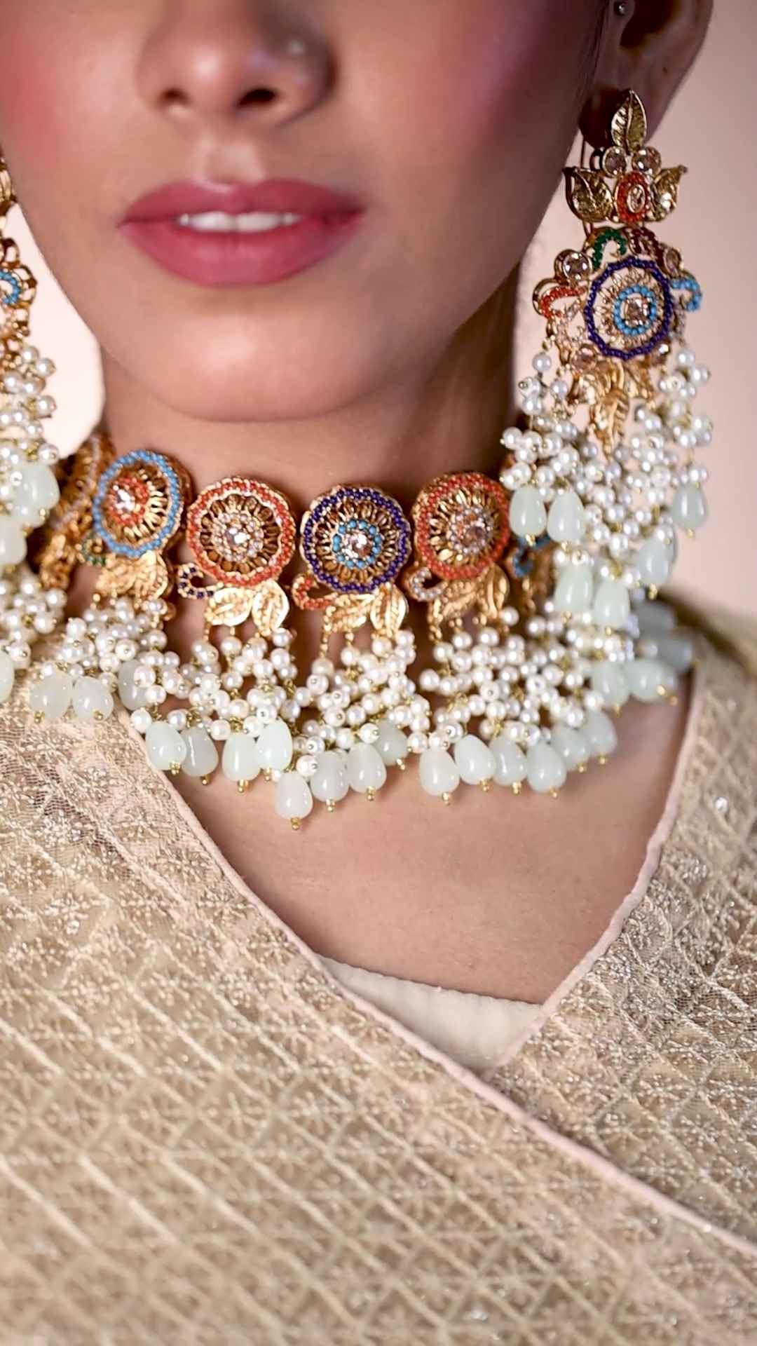 jahanara navratan polki choker set