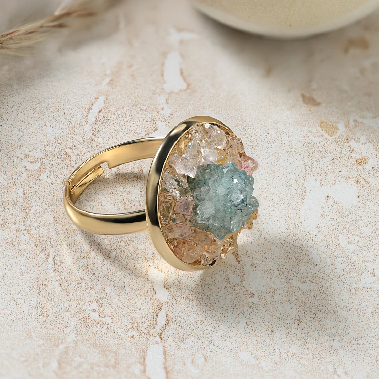 Aqua Druzy Stone Ring