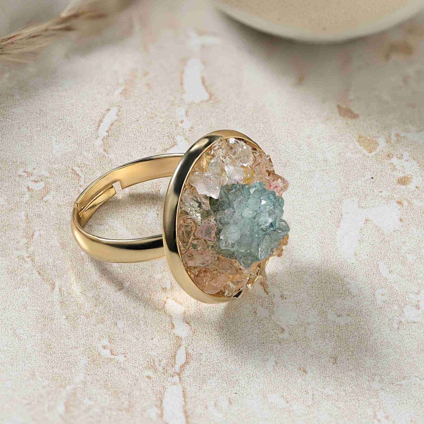 Aqua Druzy Stone Ring