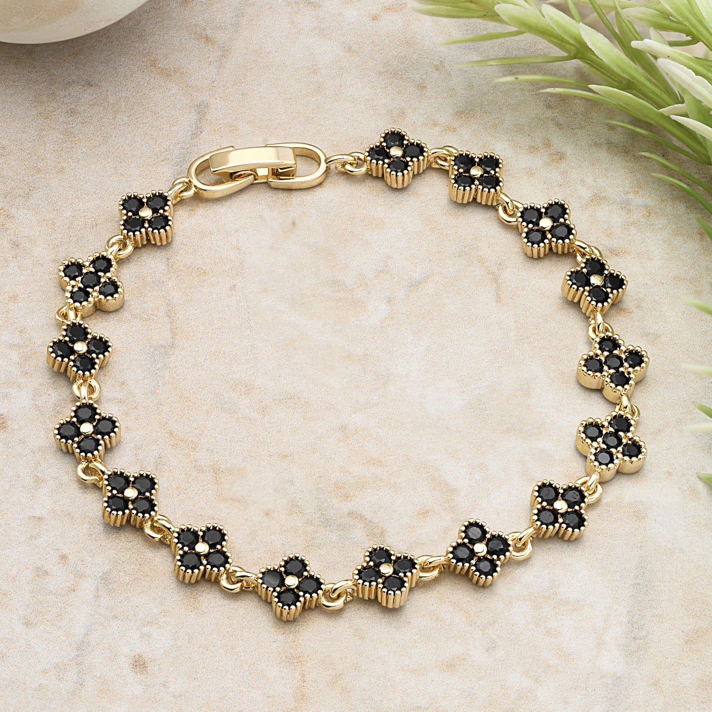Black Floral Link Chain Bracelet for women
