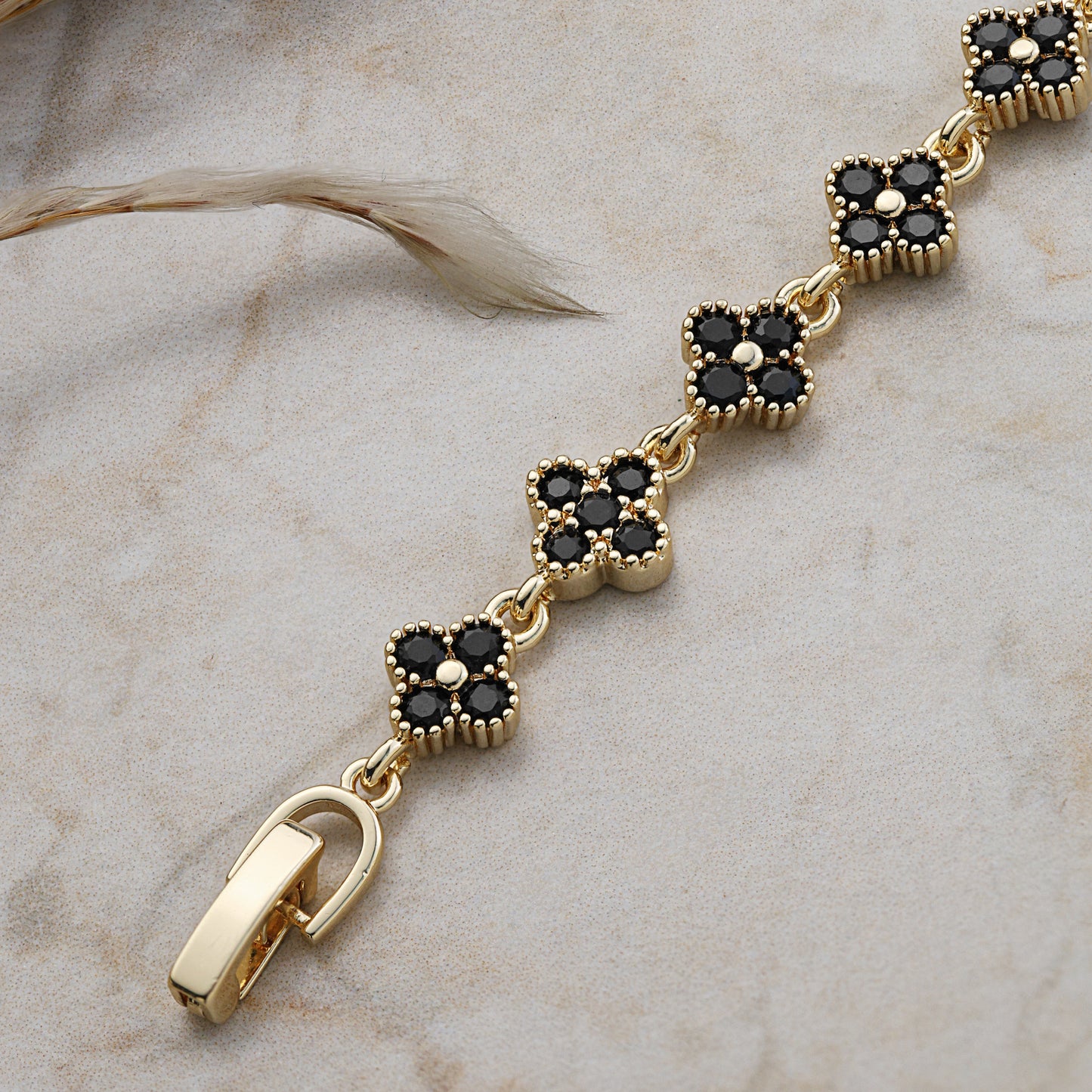 black floral link chain bracelet for women