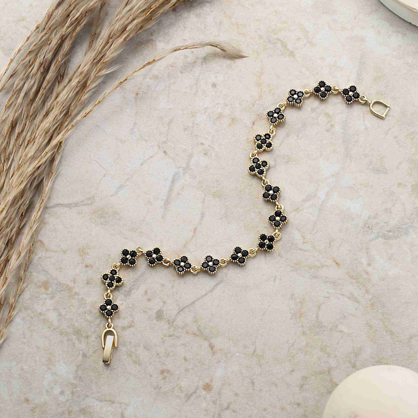 black floral link chain bracelet for women