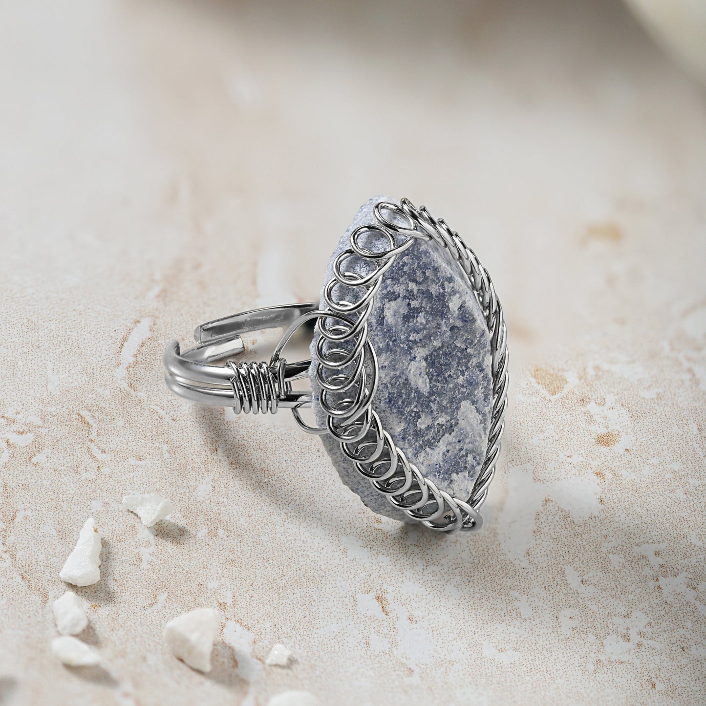 Blue Quartz - Spiral Stone RIng