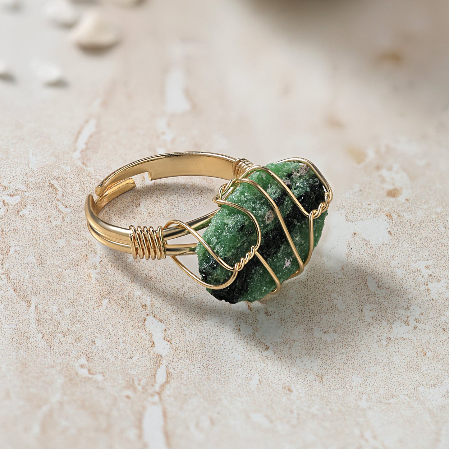 Emerald Wire Wrapped Stone Ring