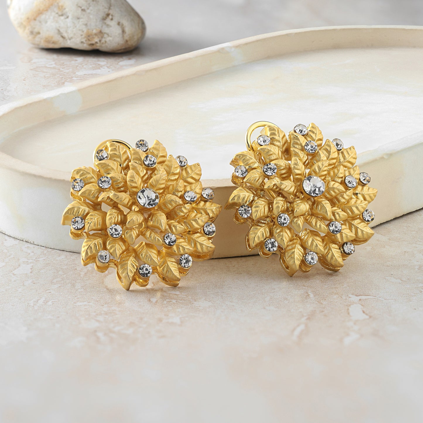 Floral Matte Gold Leaf Studs