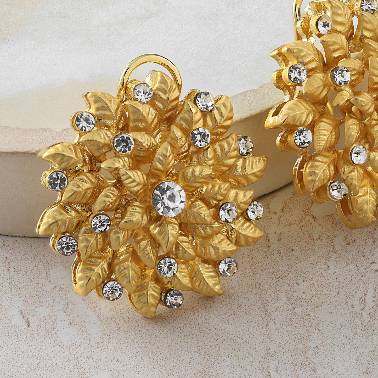 Floral Matte Gold Leaf Studs