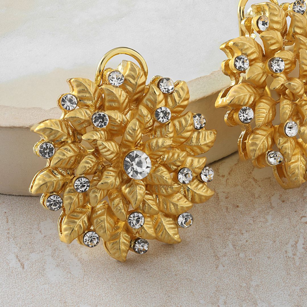 Floral Matte Gold Leaf Studs