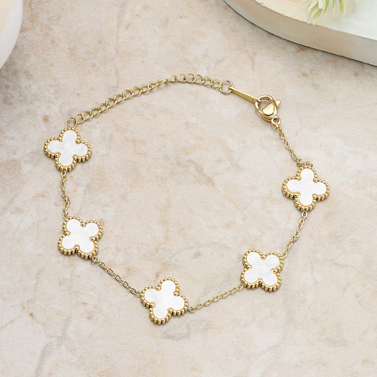 white flower charm bracelet for women