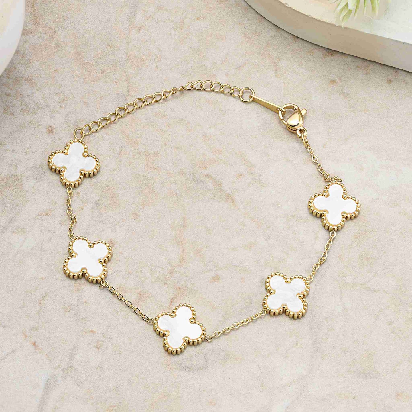 white flower charm bracelet for women