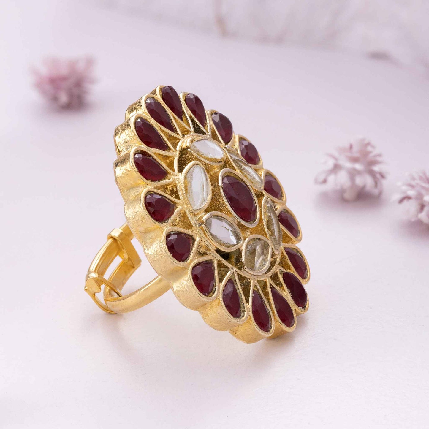 Mystique - Red Floral Kundan Ring