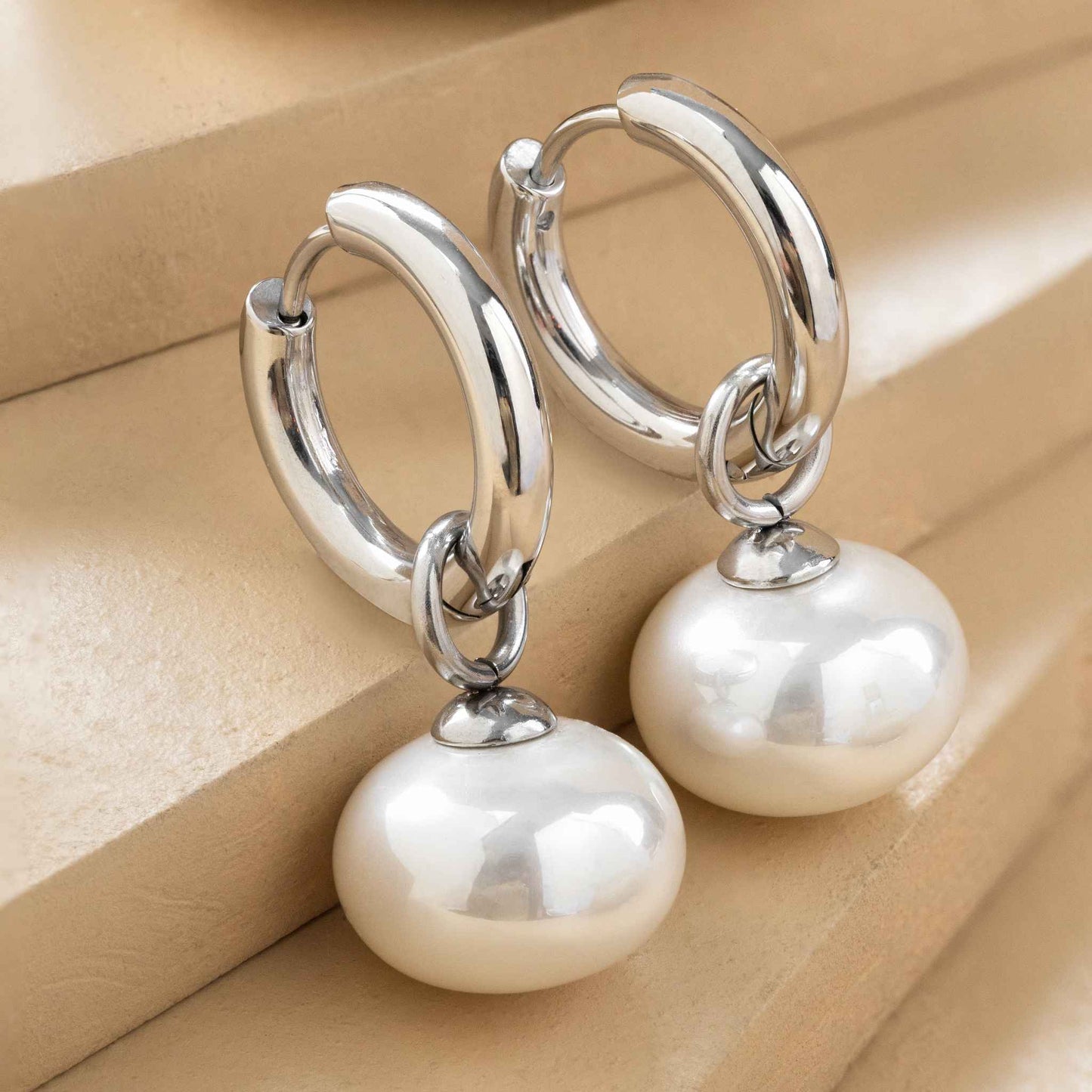 pearl pendant hoop earring silver