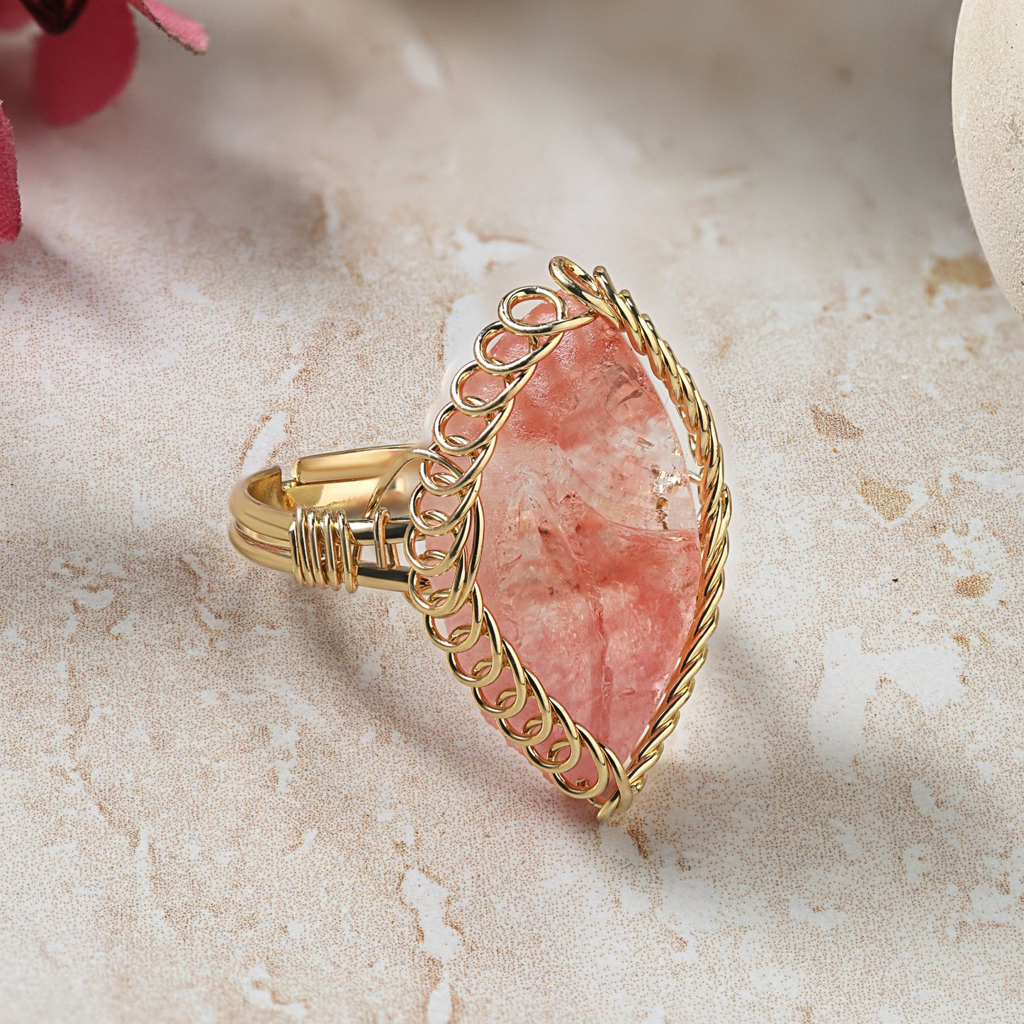 Rose Quartz - Spiral Stone Ring