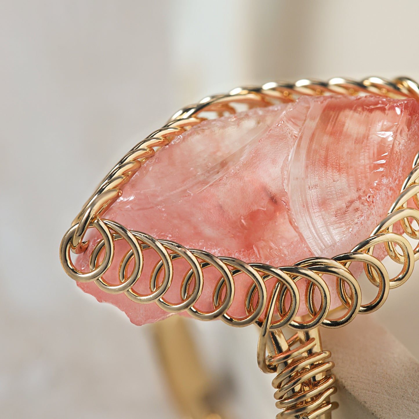 Rose Quartz - Spiral Stone Ring