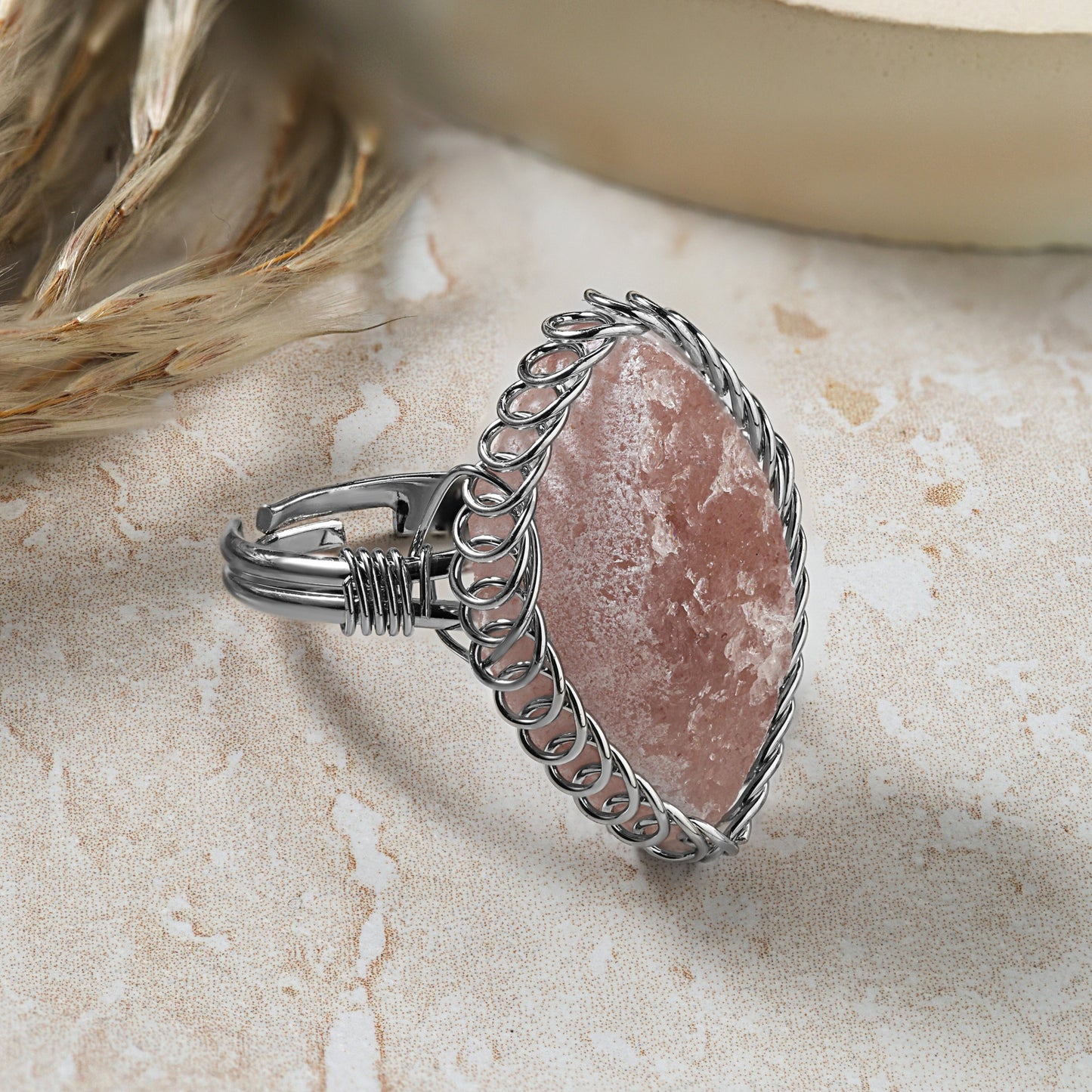 Strawberry Quartz - Spiral Stone Ring