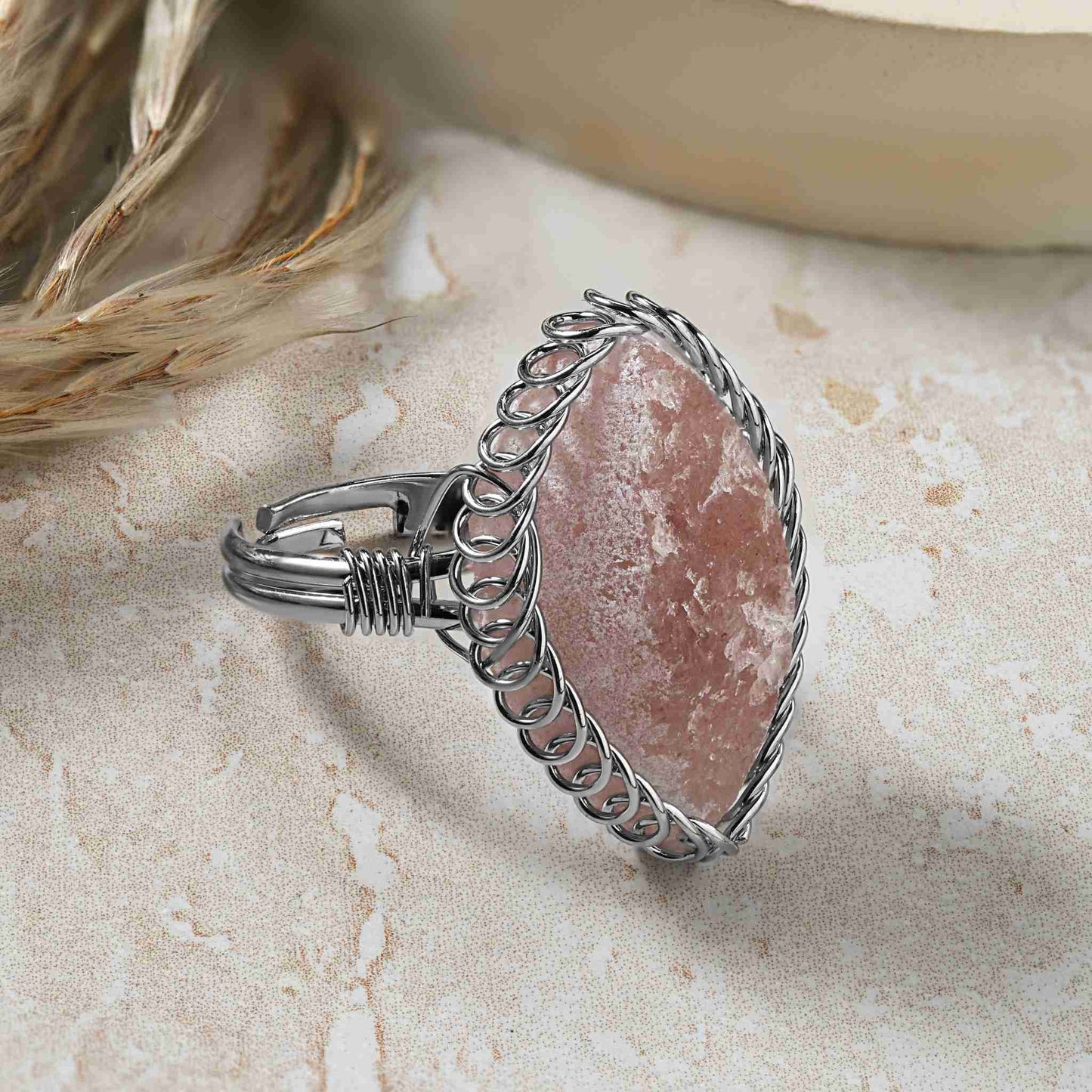 Strawberry Quartz - Spiral Stone Ring
