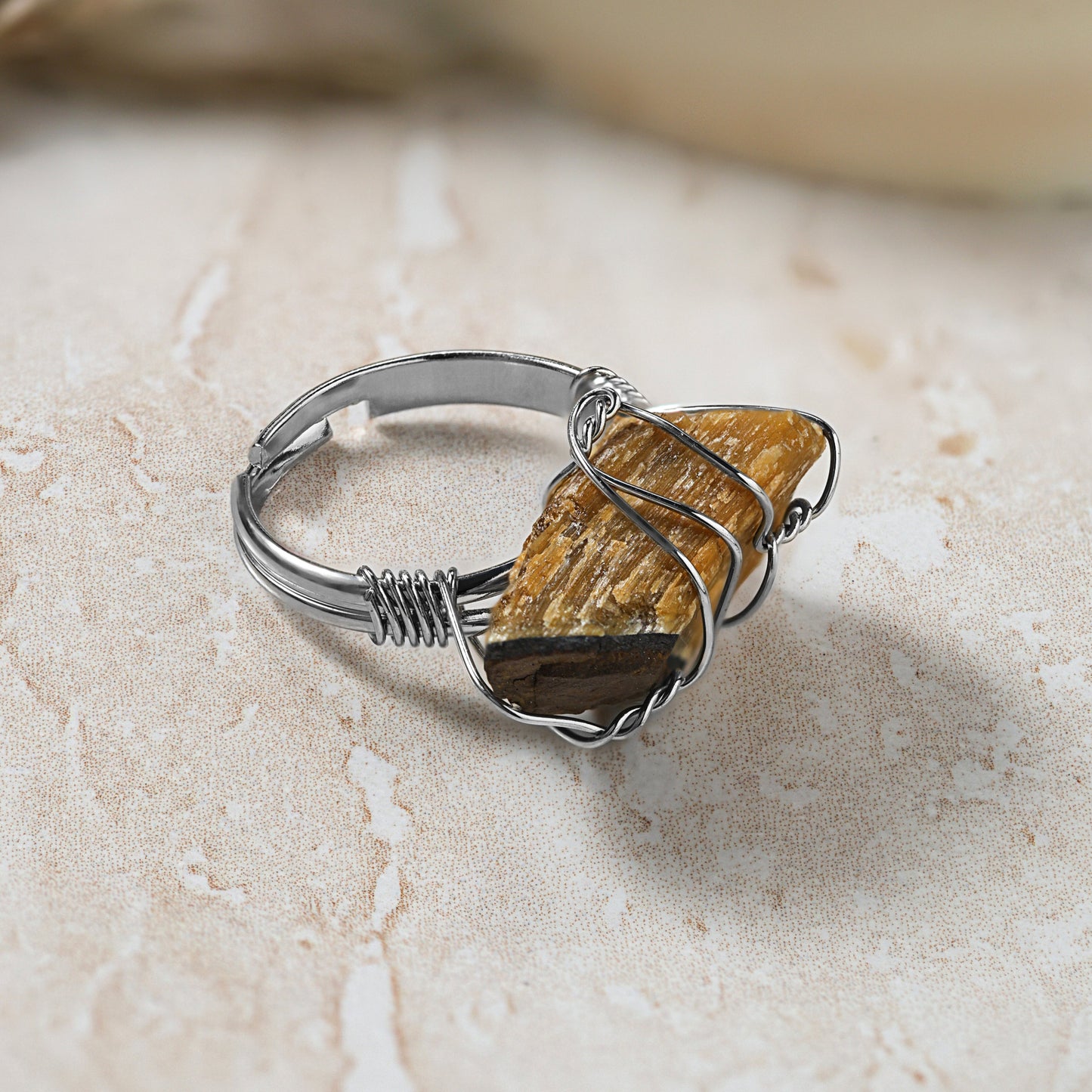 Tiger Eye - Wire Wrapped Stone Ring