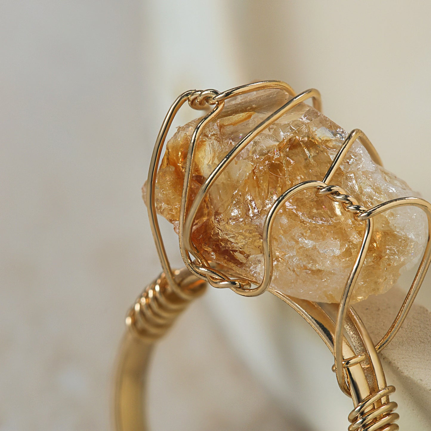 Wire-Wrapped Stone Ring citrine