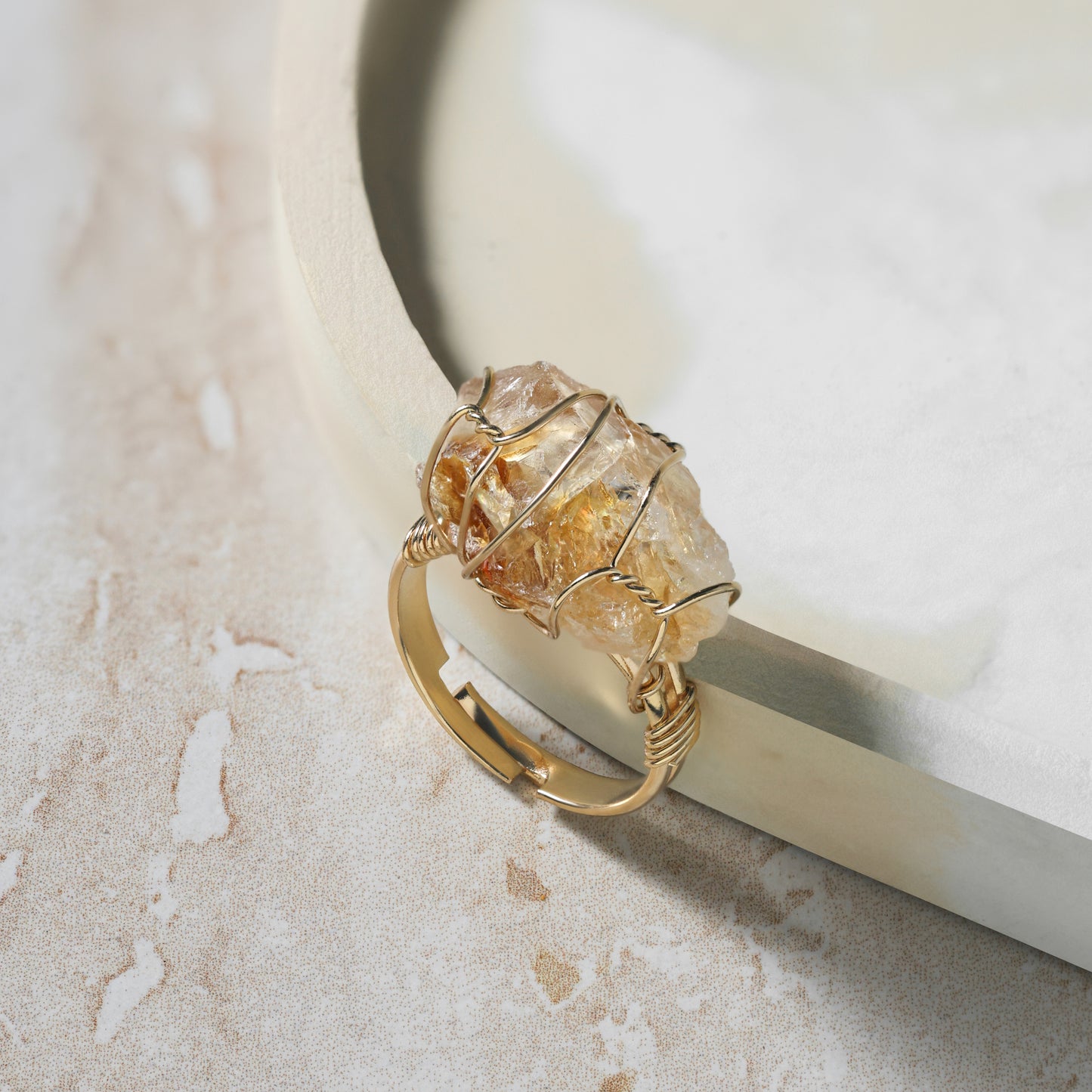 Wire-Wrapped Stone Ring citrine