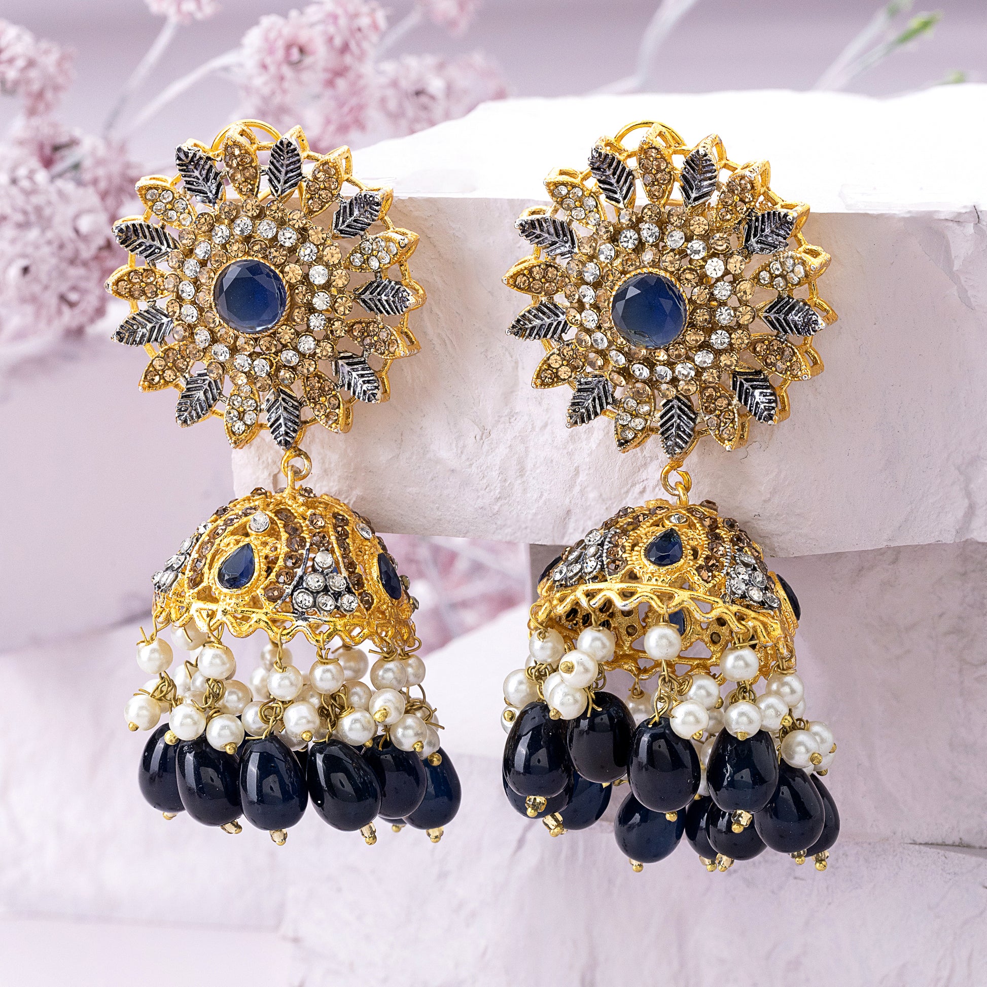 black bridal jhumkas