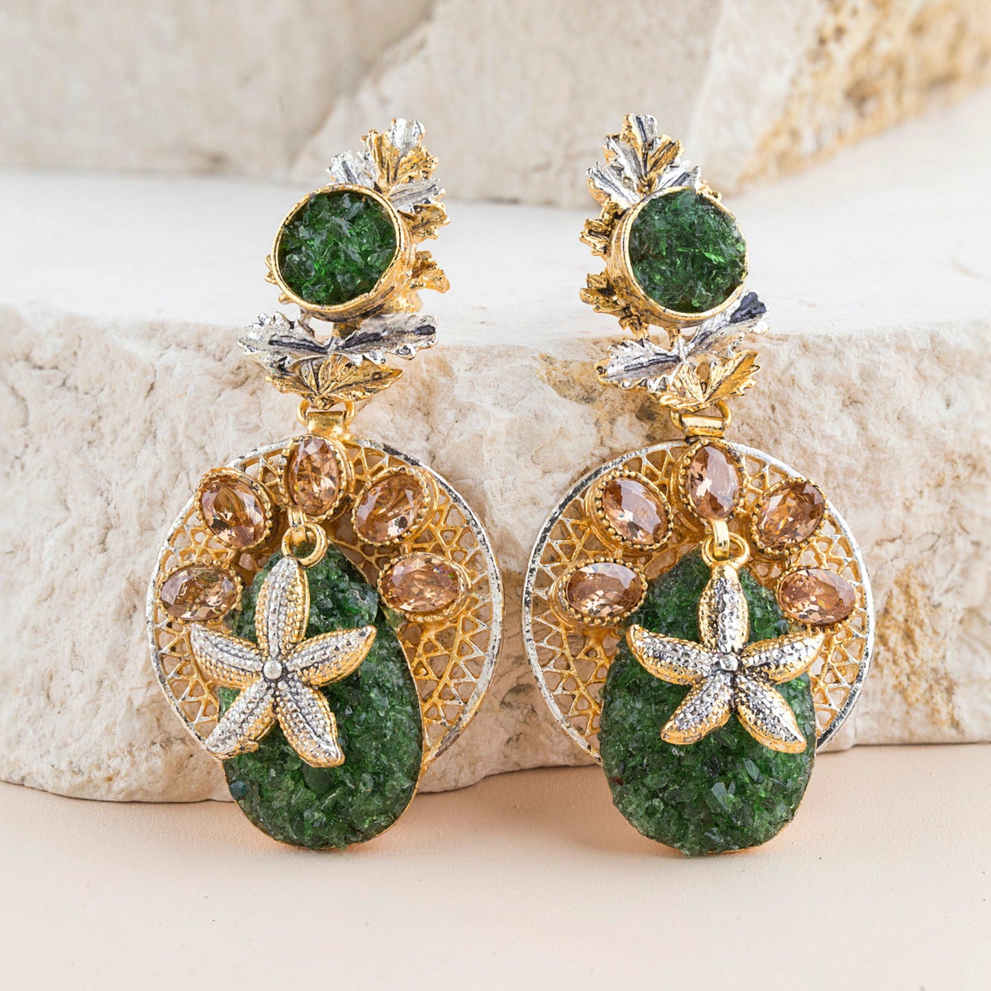 Nautical Star Crushed Stone Earrings - Enamoux