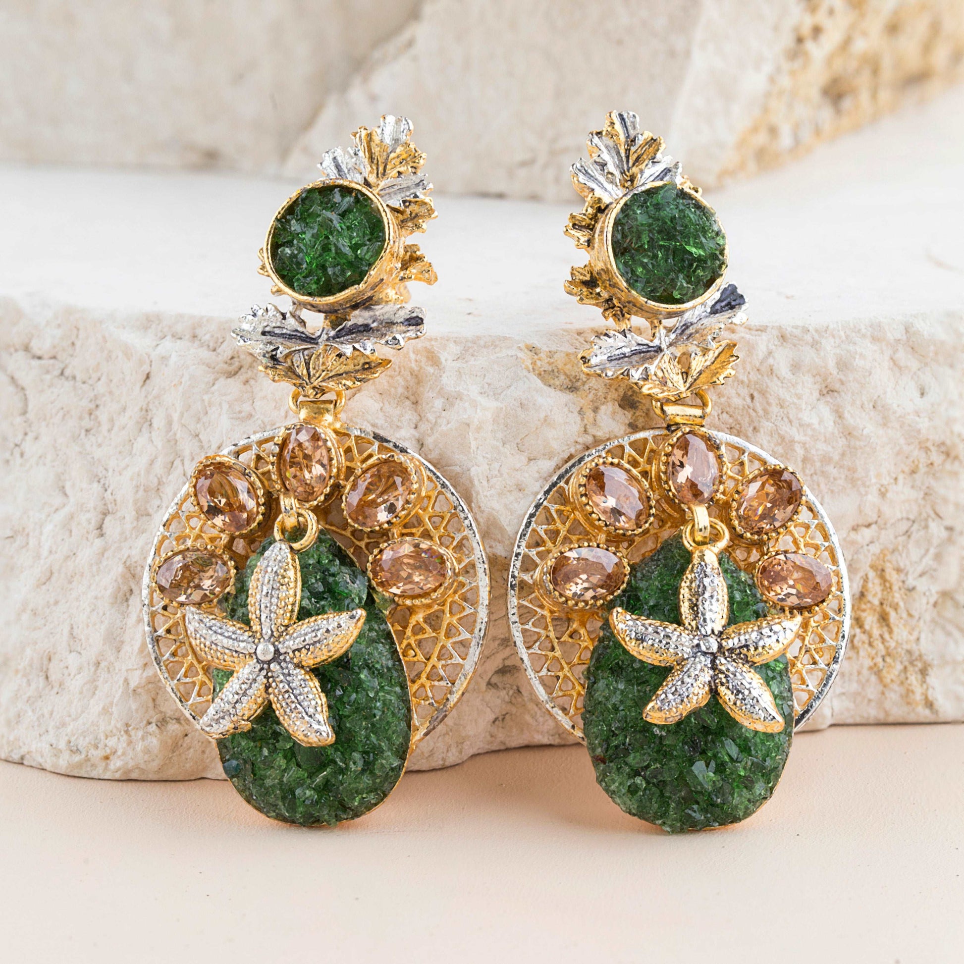 Nautical Star Crushed Stone Earrings - Enamoux