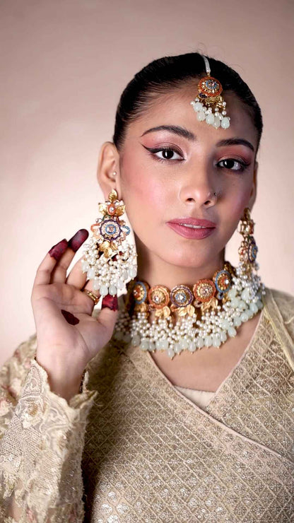 jahanara navratan polki choker set