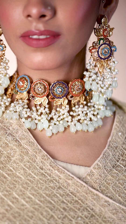 jahanara navratan polki choker set