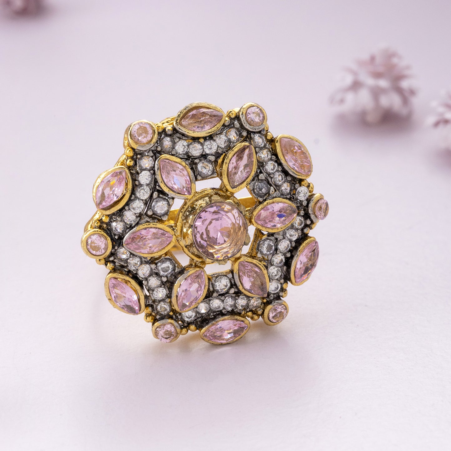 Lotus - Pink Stone Zircon Ring