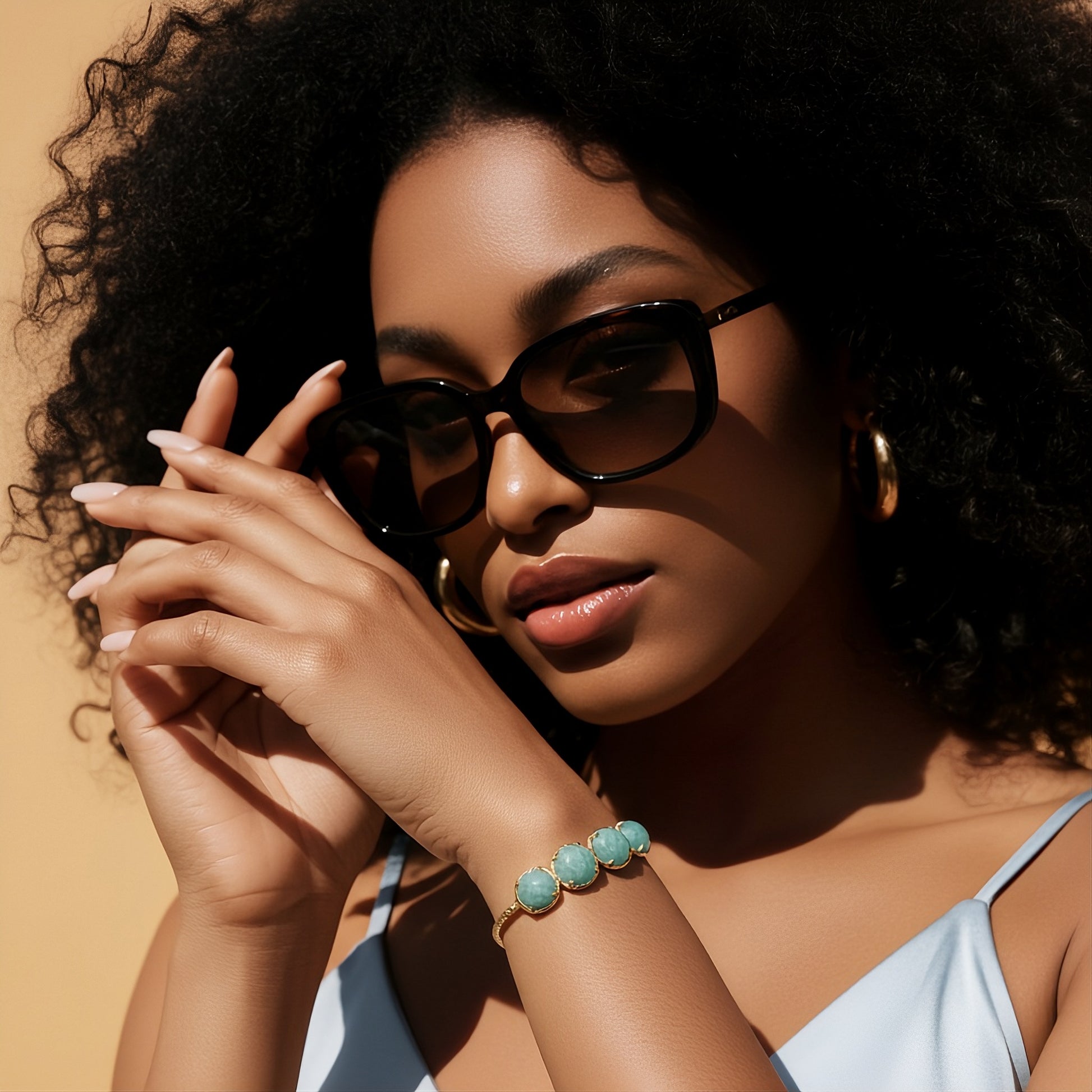 Amazonite Gold Cuff Bracelet