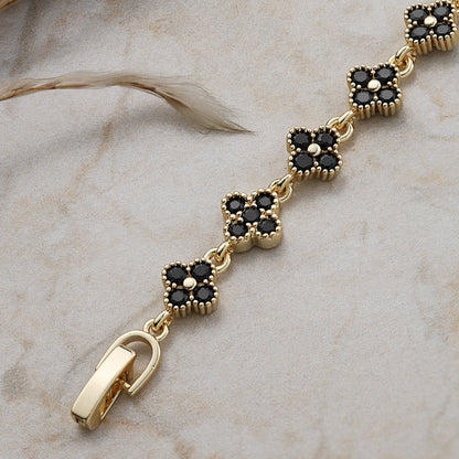 black floral link chain bracelet for women