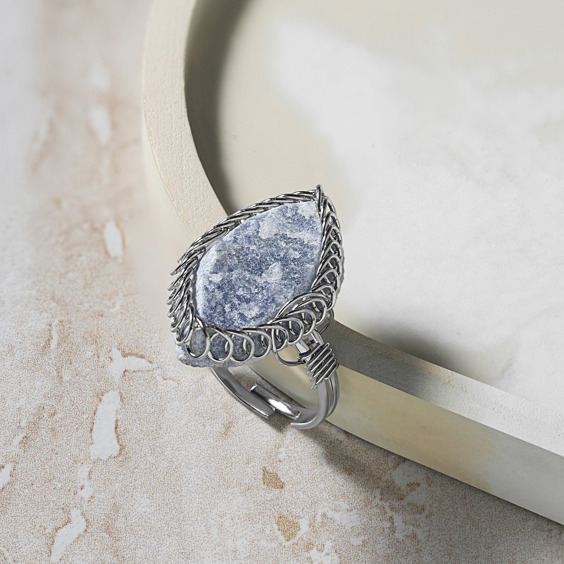 Blue Quartz - Spiral Stone RIng