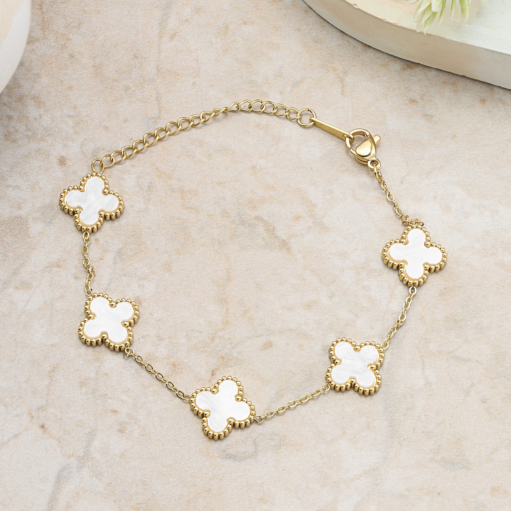 white flower charm bracelet for women