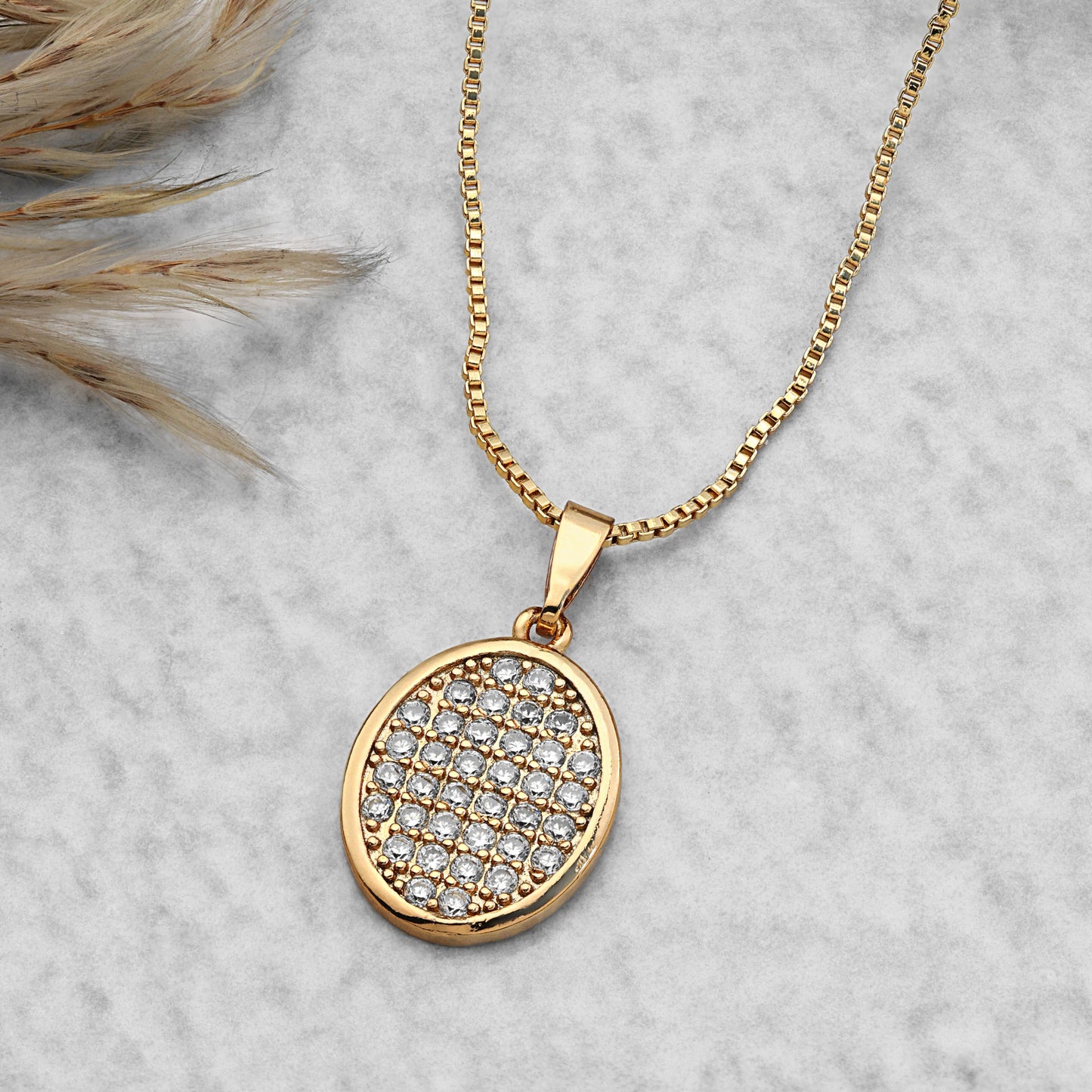 gold zircon oval pendant necklace