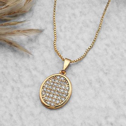 gold zircon oval pendant necklace