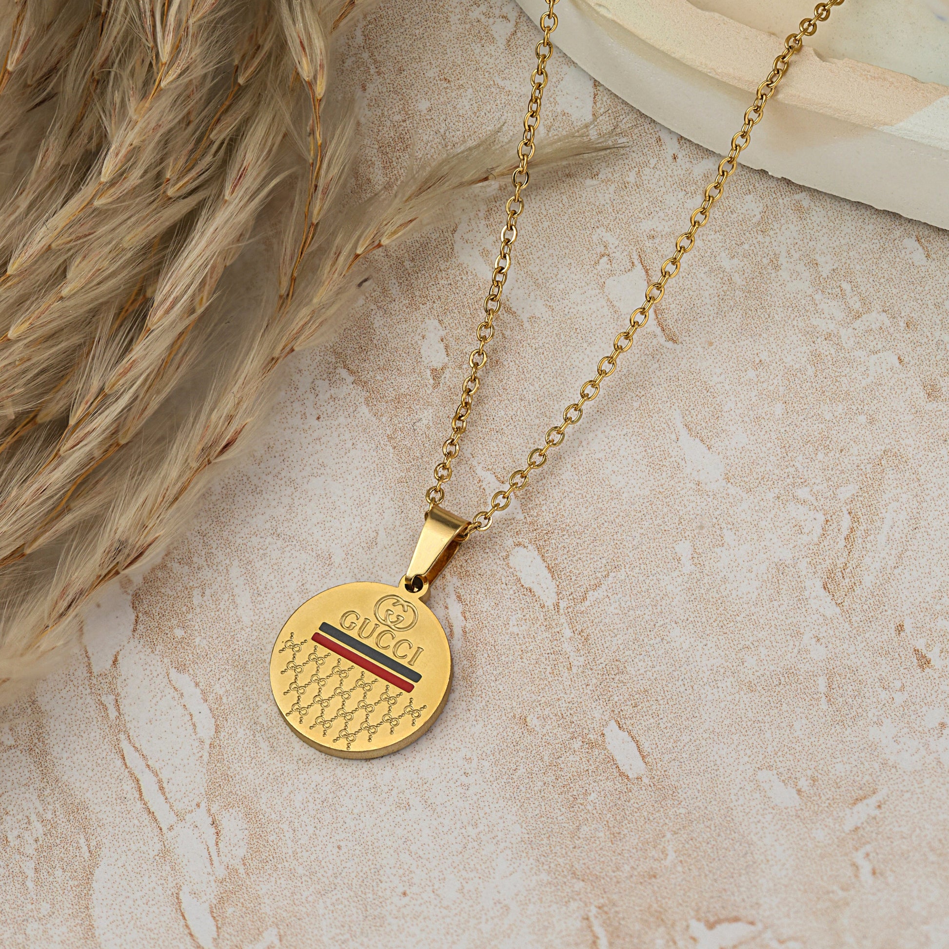 Gucci Gold Logo Pendant Necklace