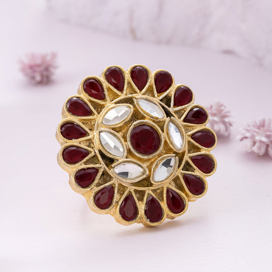 Mystique - Red Floral Kundan Ring