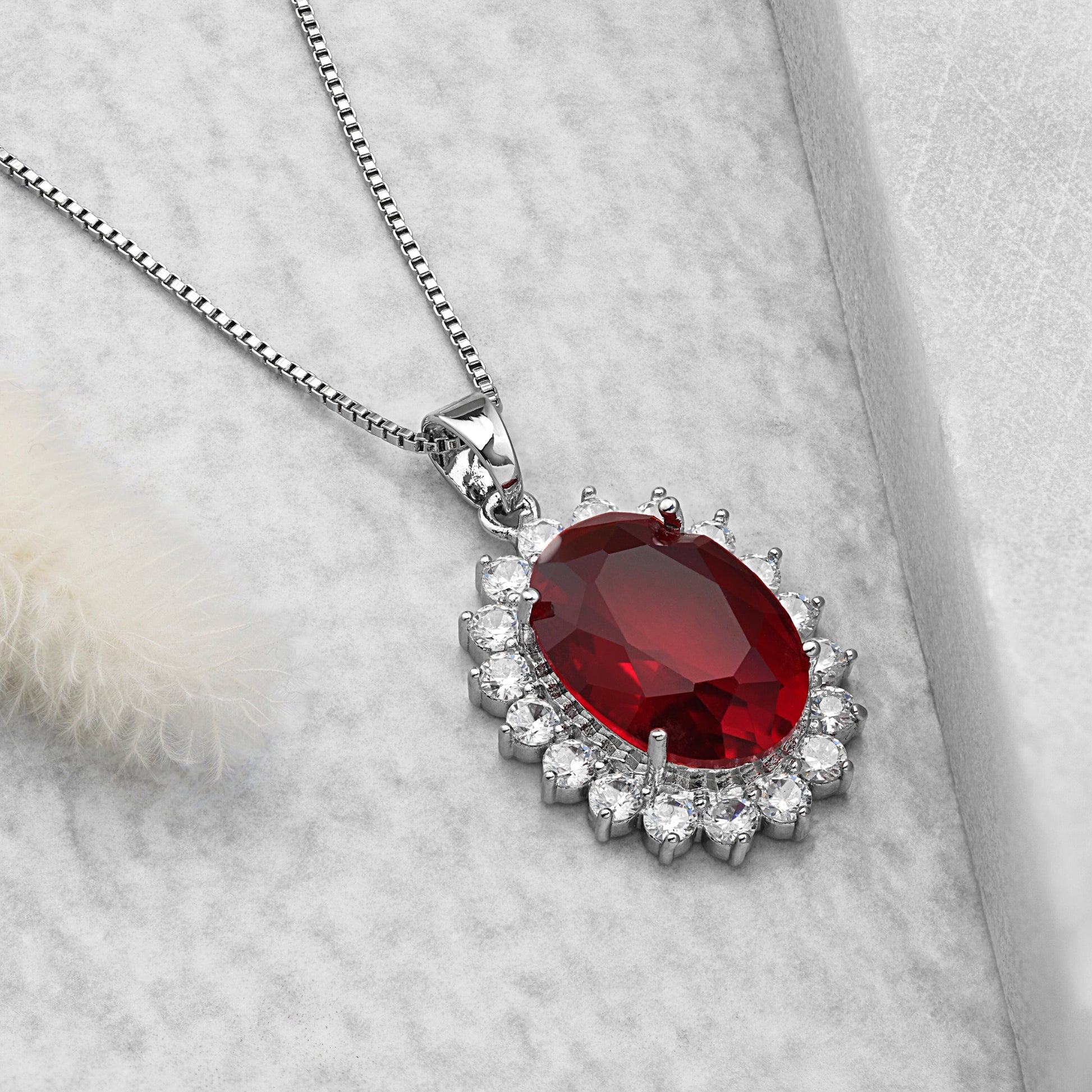 red stone silver pendant necklace
