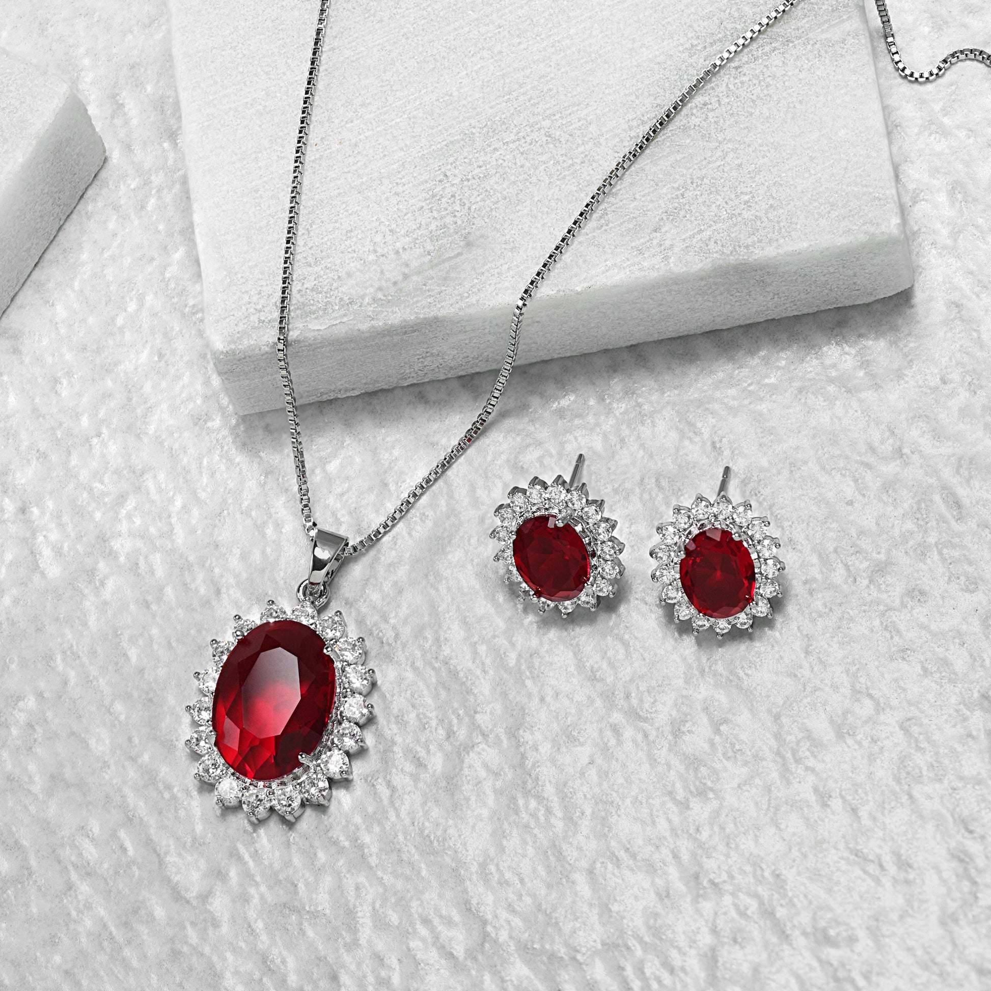 red stone zircon pendant necklace set