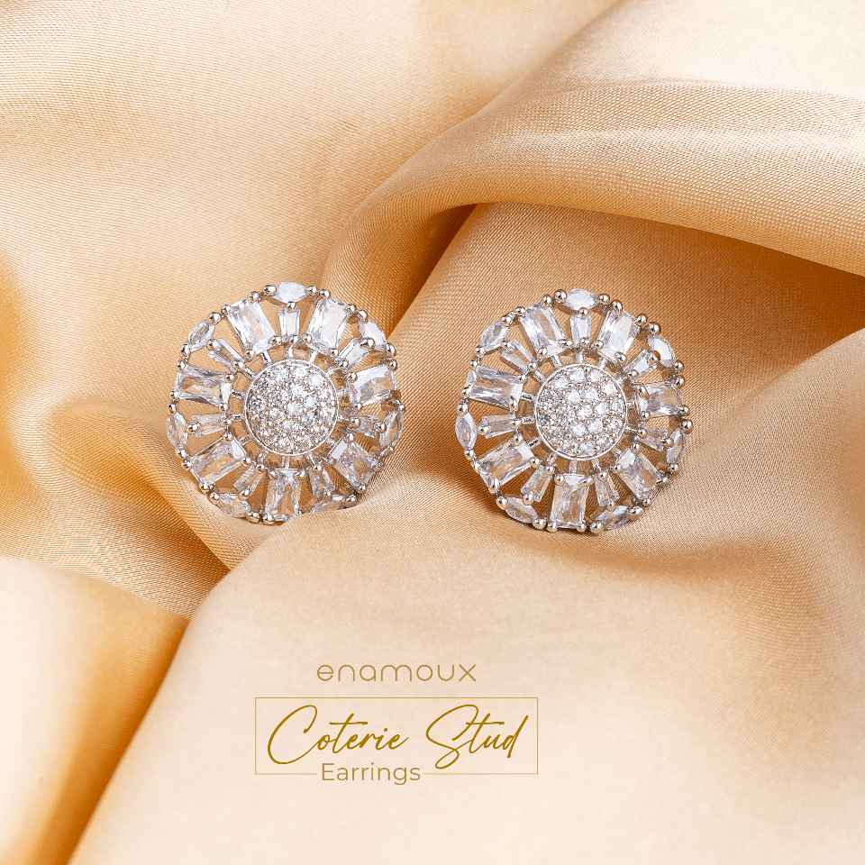 round silver crystal stud earrings