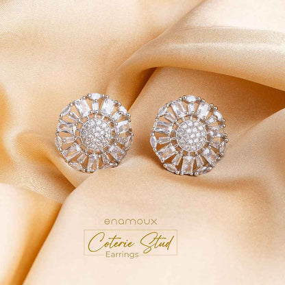 round silver crystal stud earrings