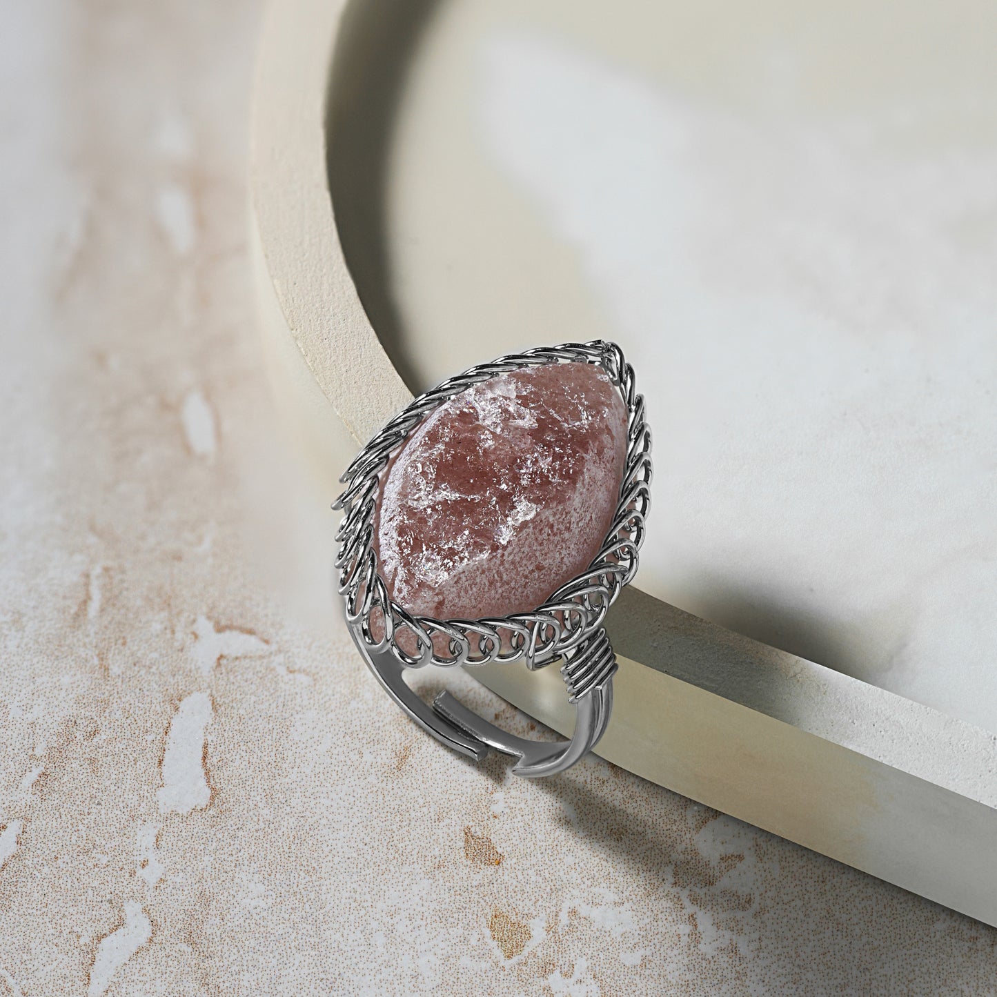 Strawberry Quartz - Spiral Stone Ring