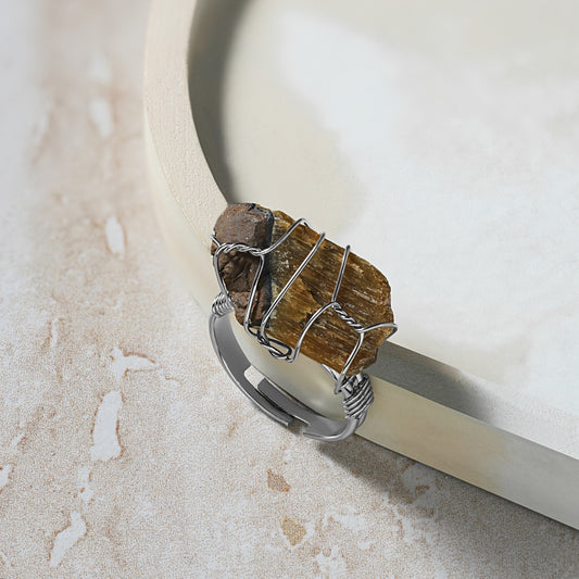 Tiger Eye - Wire Wrapped Stone Ring