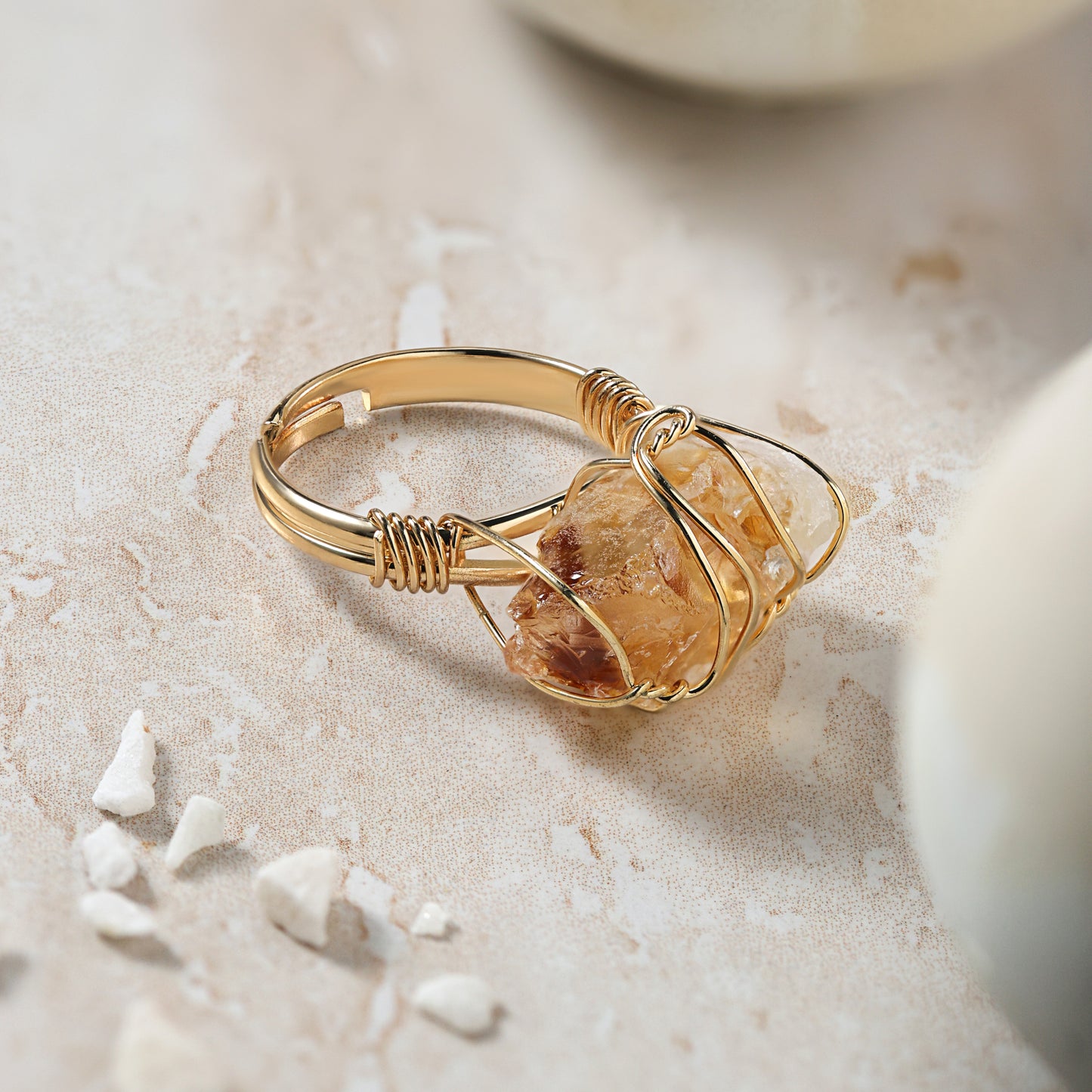 Wire-Wrapped Stone Ring citrine